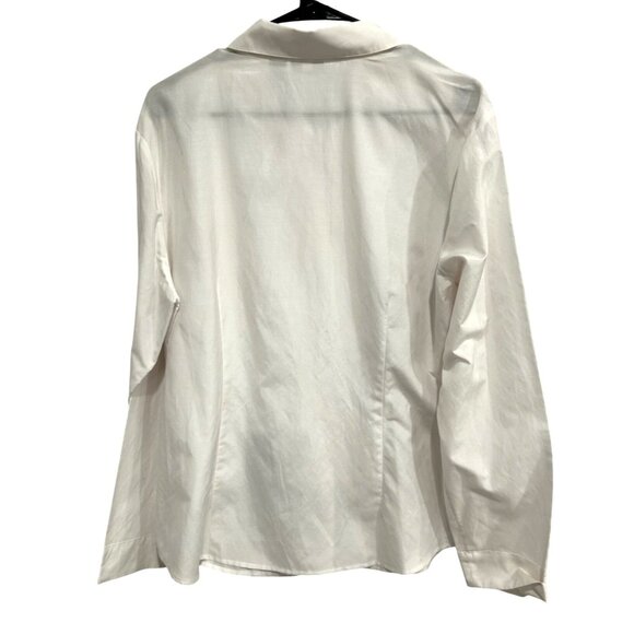 Chicos White Long Sleeve Button-Up Silk Shirt Geometric Front Design Sz XL - Picture 2 of 9
